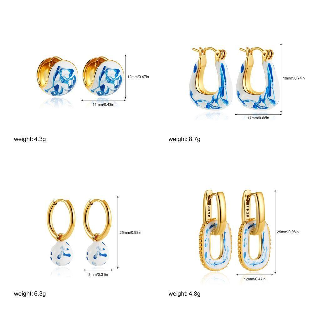Zinc Zinc Alloy Ceramic Ear Buckle Jewelry Accessories Hoop Earrings Blue and White Porcelain Earrings  Lady