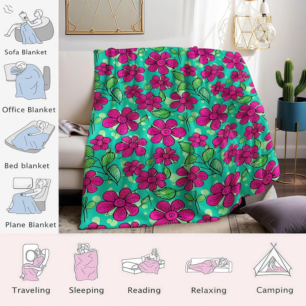Neon Pink Floral Vine Flannel Blanket Warm Soft Halloween Christmas Couch Warm Cozy Decorative Decor Gift for All Season