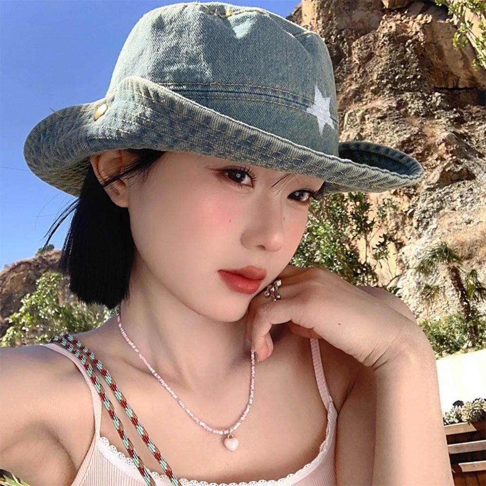 Wide Brim Western Cowboy Hat Adjustable Outdoor Sun Hat Kawaii Mountaineering Hat  Hiking