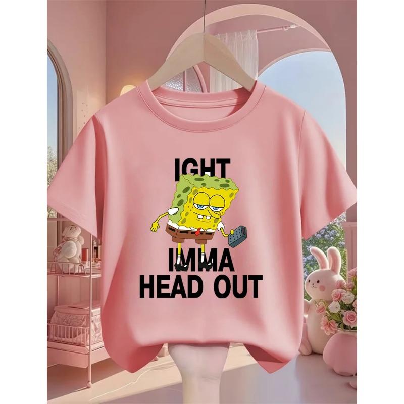 Summer Cute SpongeBob SquarePants Cartoon T Shirt 3-14Y Boys Girls Kawaii Fashion Street Hot Casual Crew Neck Kids