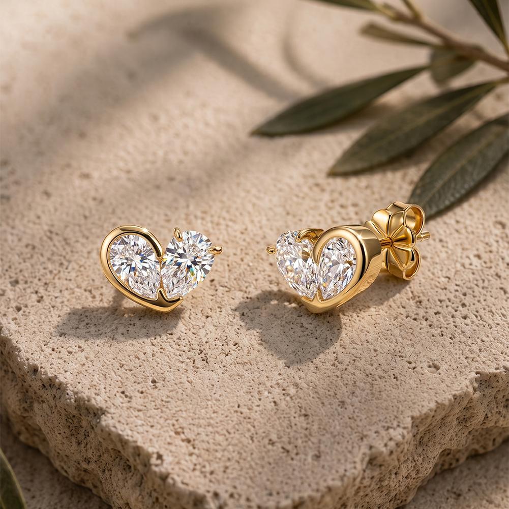 MOE30 RINNTIN Trendy Daily Wear Jewelry 0.5ct Moissanite 925 Silver Heart Earrings Studs