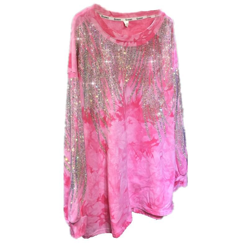 Moletom Plus Size Tie-Dye Degradê Heavy Drill para Mulheres - Top Outono de Manga Comprida Extra Grande