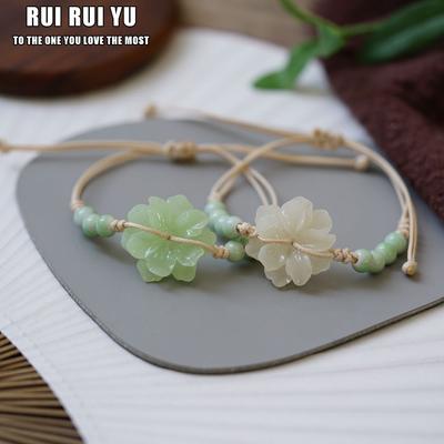 RUI RUI YU Broskyňové kvetinové Jade náramky pre ženy Dievčatá Čínska móda Staroveký červený achát korálky Kúzlo náramok Tkané povrazy Šperky Darček