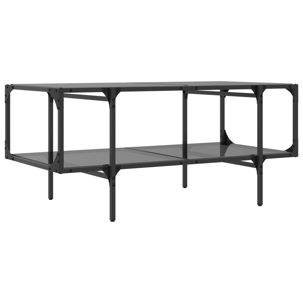 Coffee Table with Black Glass Top, 98.5x50x45 Cm, Steel
