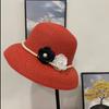 French Hepburn style pearl flower straw fisherman's hat children's sunshade modified face sunscreen hat sun hat self-operated