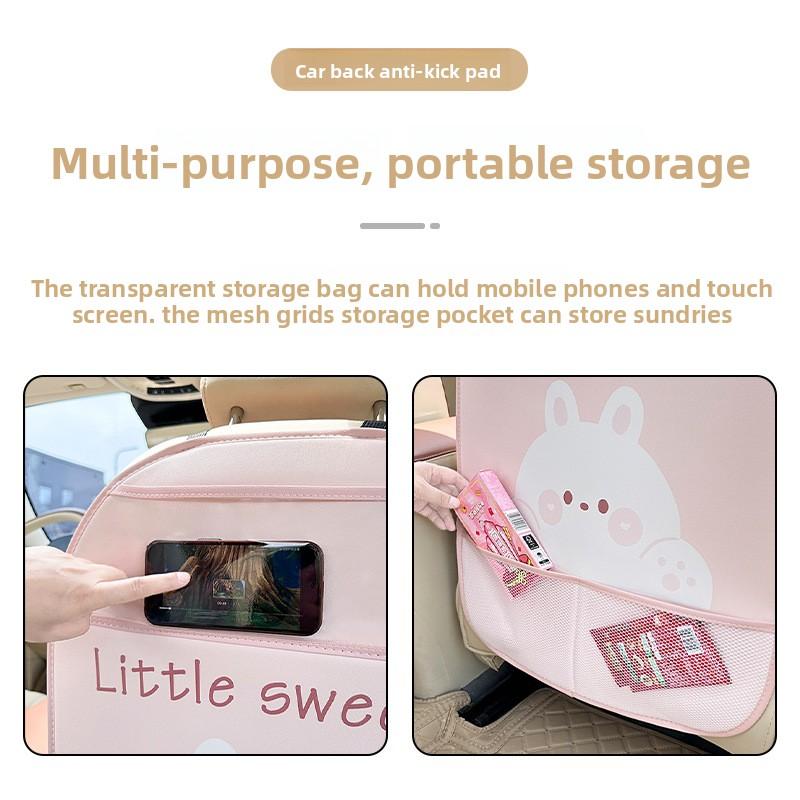 Car Ba Protection Pad with Storage Bag Rear Anti-Ki Mat Children Se Car Interior Accories Dir Proof pink, beige