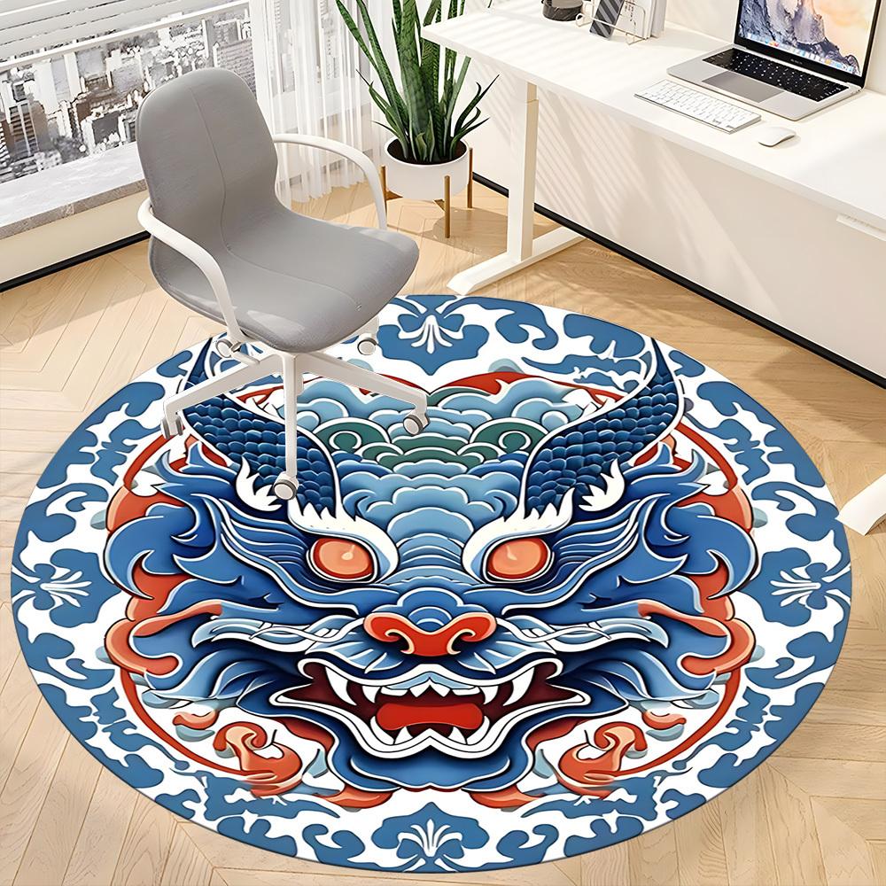1 Stück Drachenmaske Büro Runder Teppich, Indoor-Matte Geeignet Für Büro, Unter Bürostühlen Schlafzimmer Wohnzimmer Heimdekoration, Raumdeko