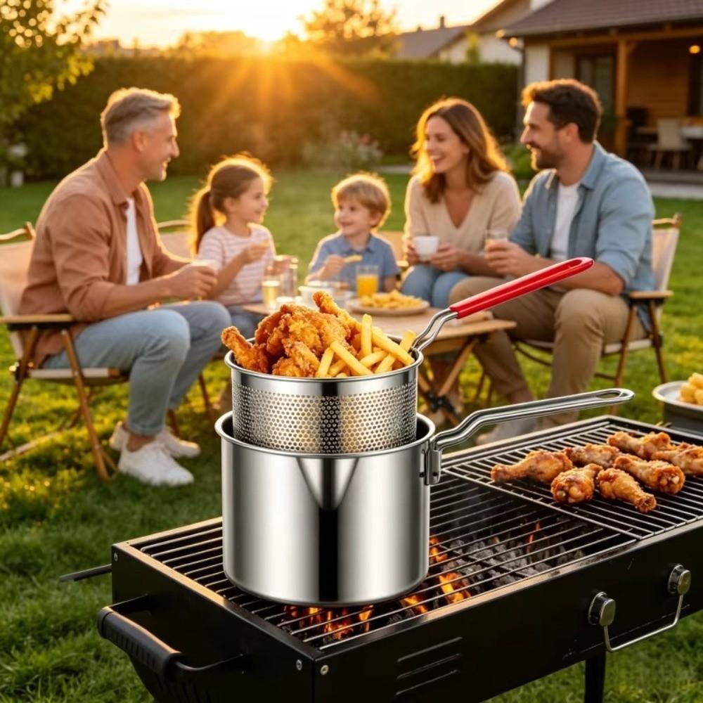Stainless Steel Deep Fryer Pot Heat Resistant Handle Oil Fryer Pot  Home Kitchen Cooking