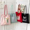 Spring New Korean Style Floral Double-Sided Shoulder Bag for Women Fresh Travel Canvas Tote Handbag