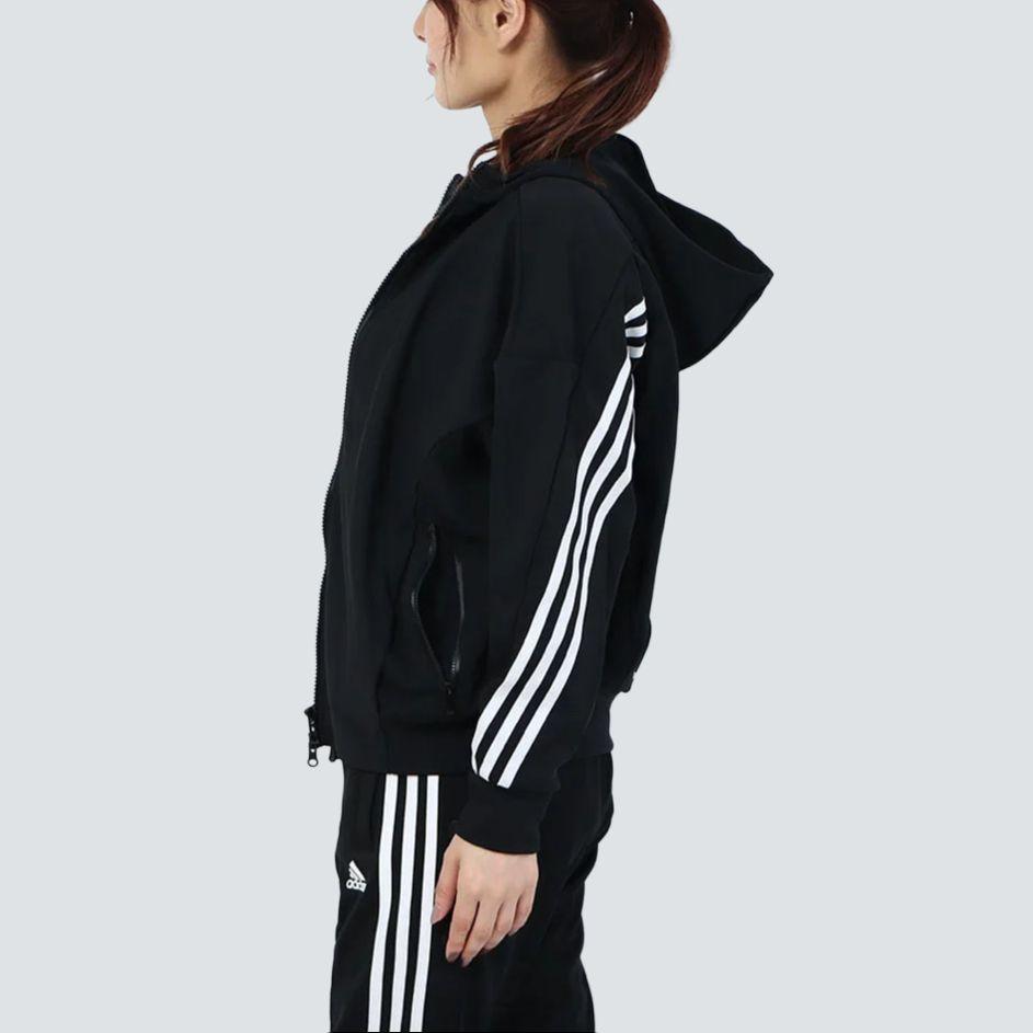 Adidas Solid Color Outdoor Casual Sports Zip-Up Hooded Jacket Women Jackets Black GF6946