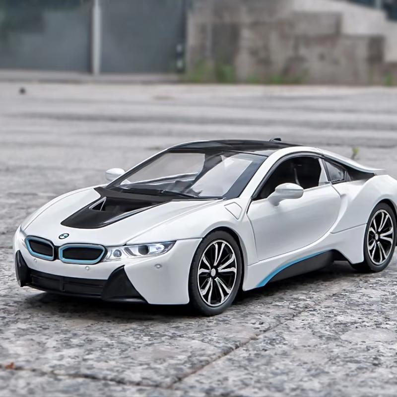 New 1:24 BMW I8 Super Sports Car Alloy Car Model Die-cast Metal Toy Car with Sound and Light Boy Children's Toy Collectible Indoor Ornaments Gift