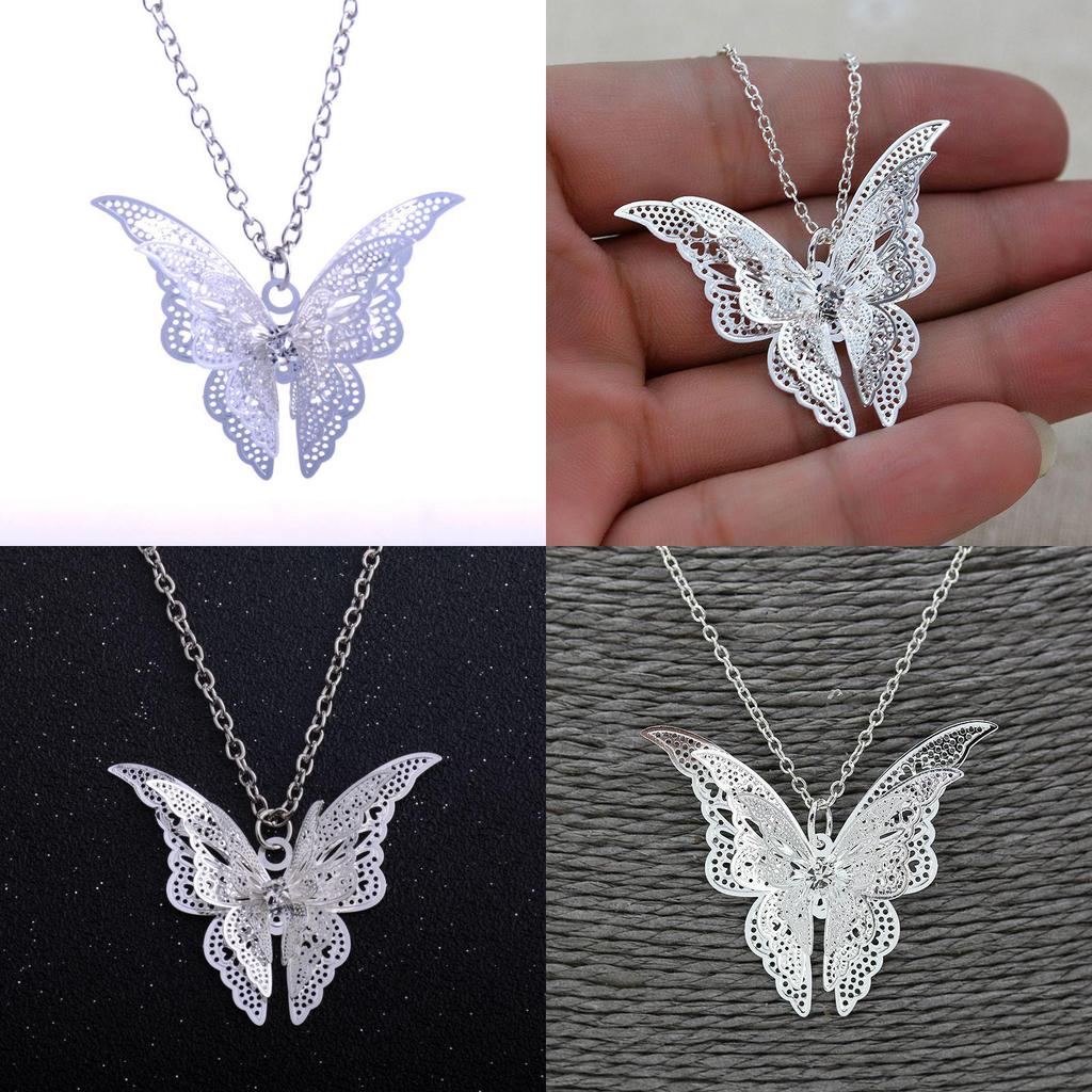 Stylish Alloy Butterfly Pendant Necklace Silver-plated With Dazzling Crystals