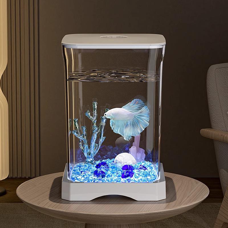 Creative Betta Fish Ecological Desktop Tank with Night Light Decoration.