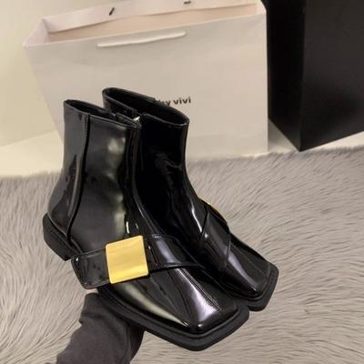 Fashion 2024 New Autumn and Winter Women's Short-tube Metal-decorated Square-toe Casual Solid Color Fashion Boots