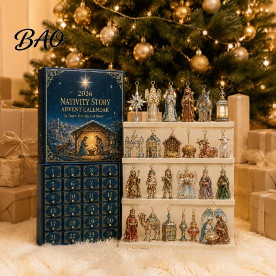 Christmas Themed Box Nativity Advent Calendar 2026, 24 Day Countdown with Holiday Keepsake Gift for Friends Pcs 2D Acrylic Religious Figures,