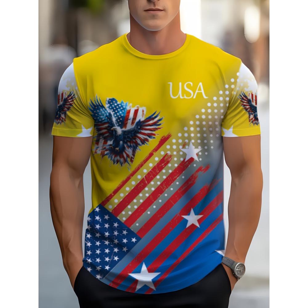 Tricouri de vară cu steagul american pentru bărbați, imprimate 3D, Harajuku, cu gât rotund, casual, cu mânecă scurtă, topuri, îmbrăcăminte de stradă, modă
