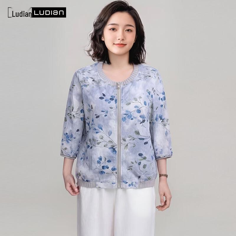 

LUDIan Women s Floral Cotton-Linen 3/4 Sleeve Shirt 2XL
