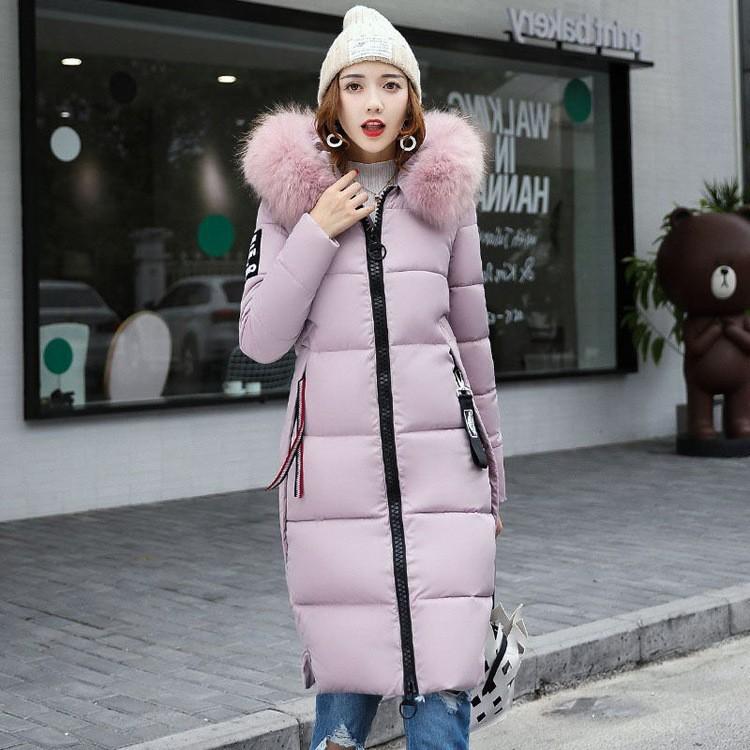 Podzimní a zimní dámská dlouhá módní teplá bunda s kapucí a kožešinovým límcem, odolná proti větru