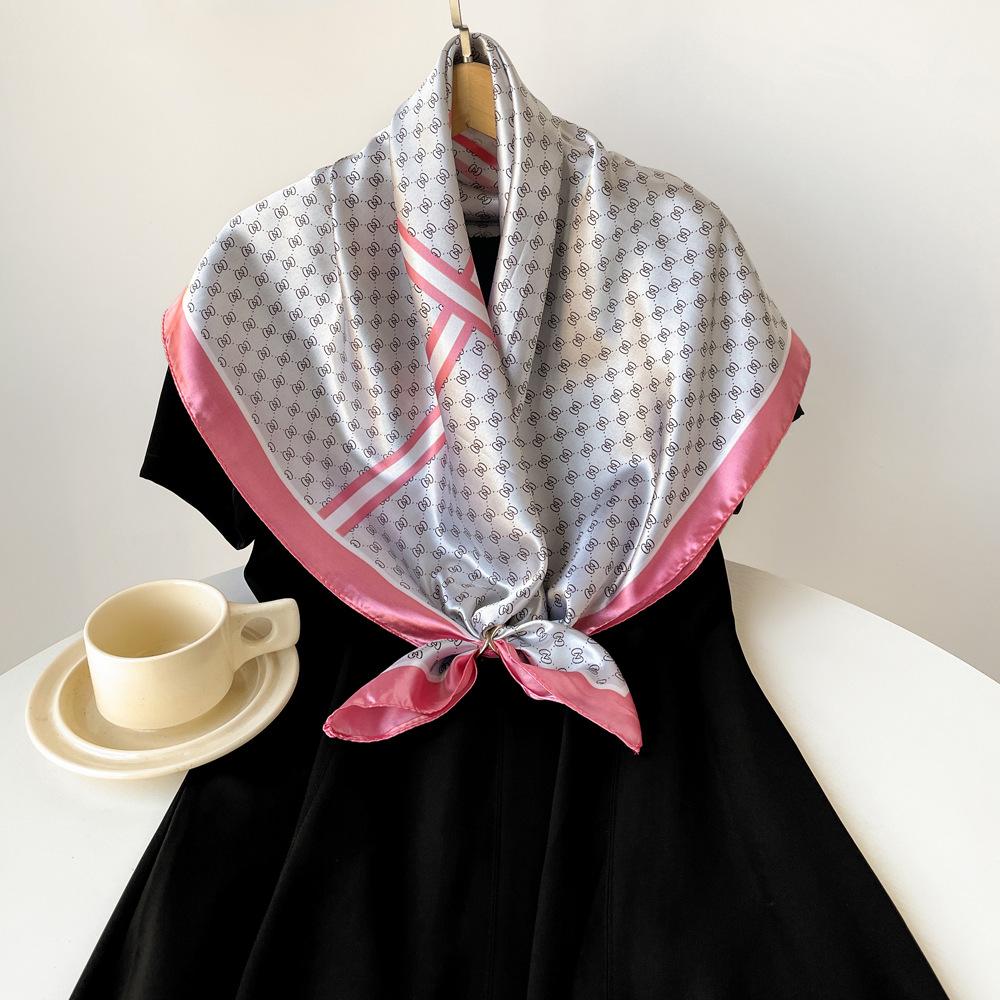 Eșarfă Nouă de Mătase 90cm Eșarfă Damă Tip Wrap Eșarfă cu Imprimeu Litere Eșarfă Satinată Mare Pătrată Șal