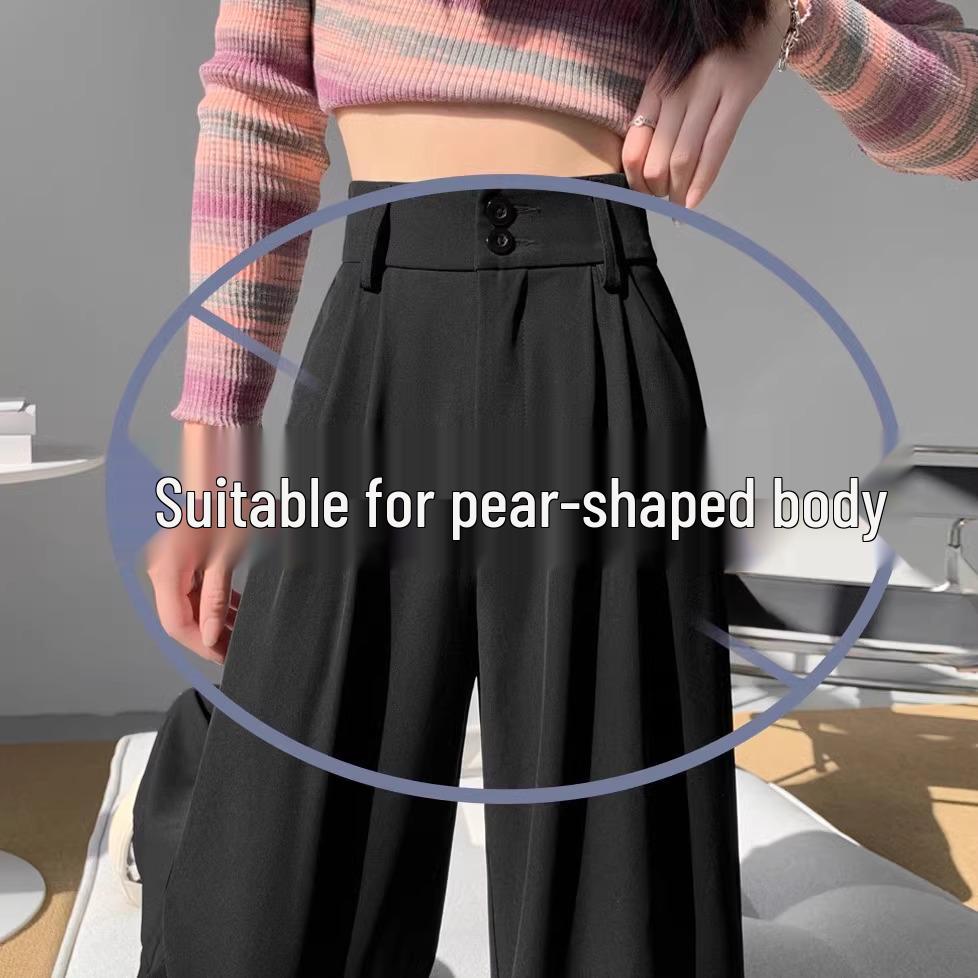 

Women s High-Waisted Wide-Leg Suit Pants, 2025 Spring/Autumn Slimming Style, Petite Casual Trousers, Plus Velvet, Straight-Leg, with Drape L for 108-118 lbs