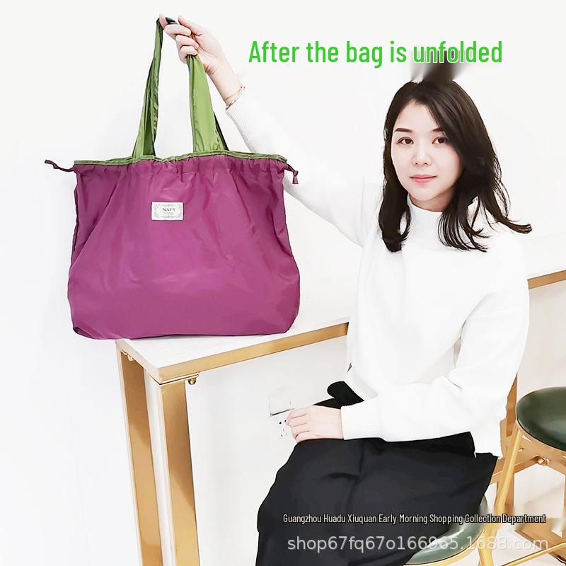 Medium Drawstring Shopping Bag - Portable, Fashionable, Solid Color Tote for Grocery Storage.