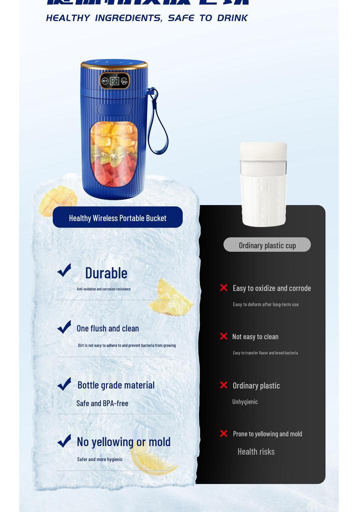 Portable Rechargeable Fruit Juicer with Screen - Ideal for Ice Crushing and Perfect for Smoothies and Shakes.