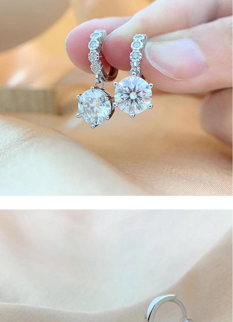 925 Sterling Silver Moissanite Six-Prong Stud Earrings, 18k White Gold, VVS1 Clarity, Super Shiny