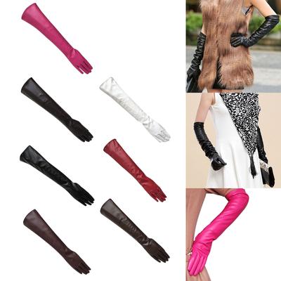 Damen-Handschuhe, Damen-Vollfinger-Langarm-Handschuhe aus massivem Kunstleder, Bühnenhandschuhe