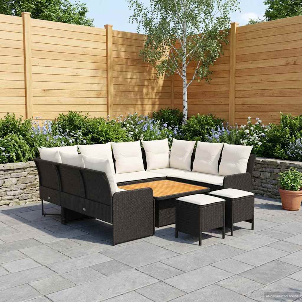 8 Piece Furniture Set with Cushions in Black and Cream PE Rattan