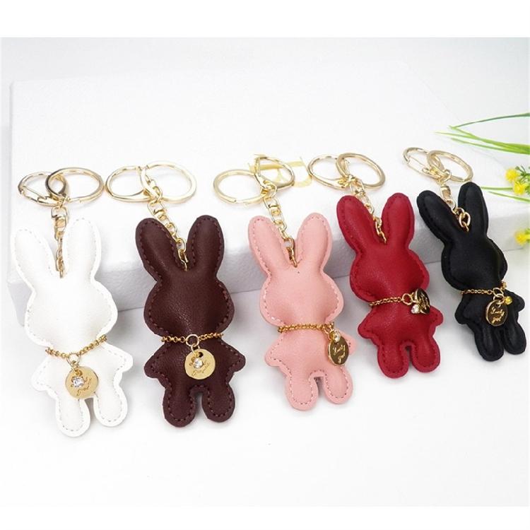 Fashionable Rabbit Keychain Artificial Leather Bunnys Pendant Keyring for Women Handmade Key Chain Bag Accessory