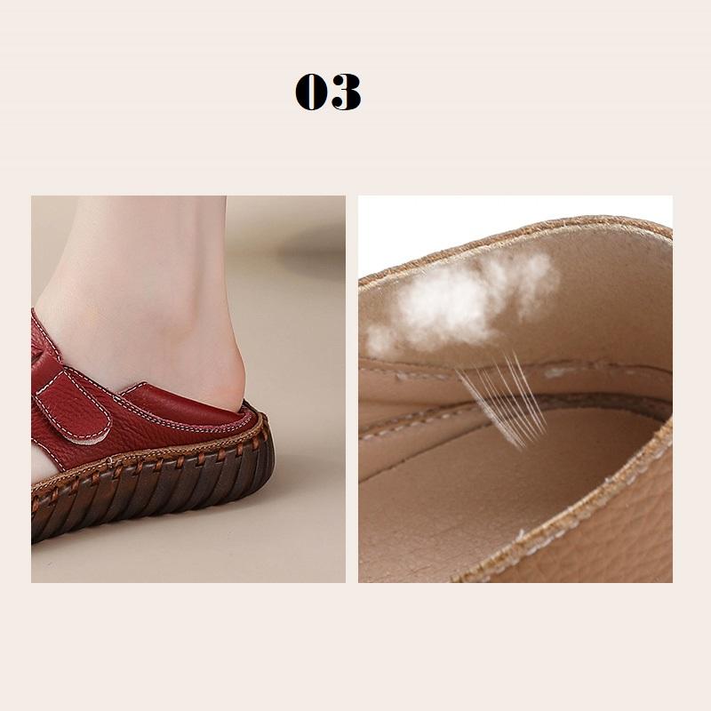 New cutout real leather sandals women's summer shoes size 43 ladies comfy closed toe strappy sandal woman flats barefoot shoes