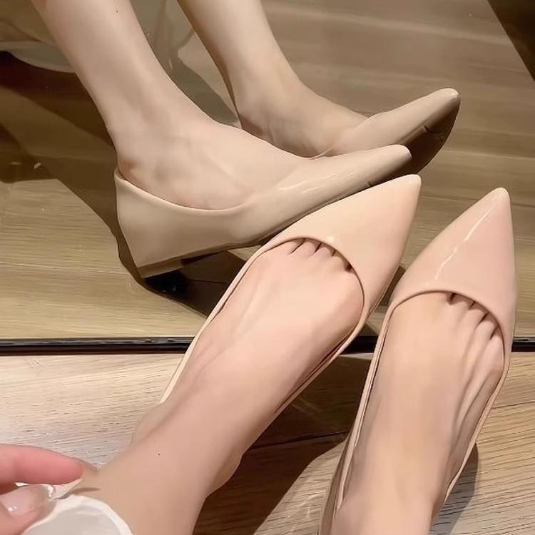 Sheepskin~ Small inner height increase 5cm single shoes women's French sexy versatile temperament pointed commuting beautiful flat shoes