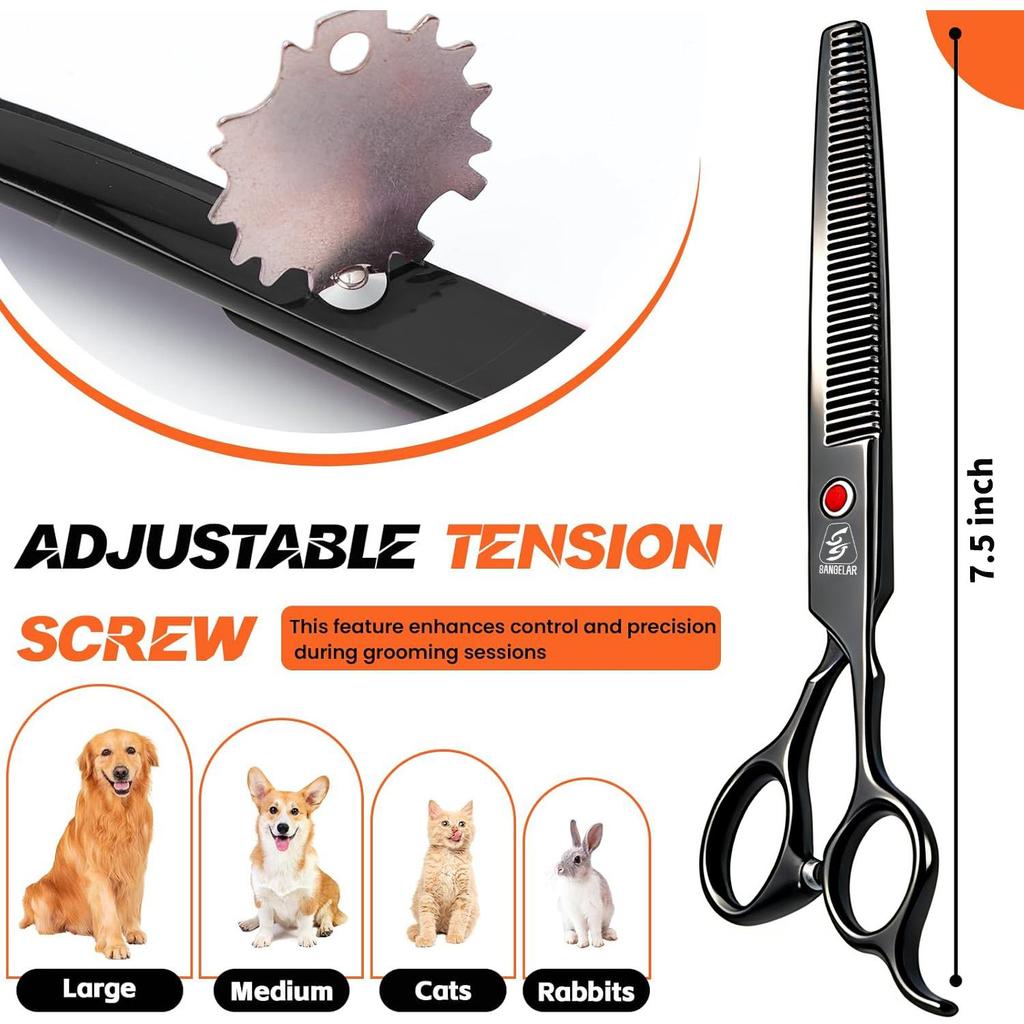 SANGELAR Tijeras de adelgazamiento profesionales para mascotas de 7,5 pulgadas, tijeras de dientes densos para el cuidado de mascotas, tijeras para perros y animales grandes, herramienta de aseo para mascotas