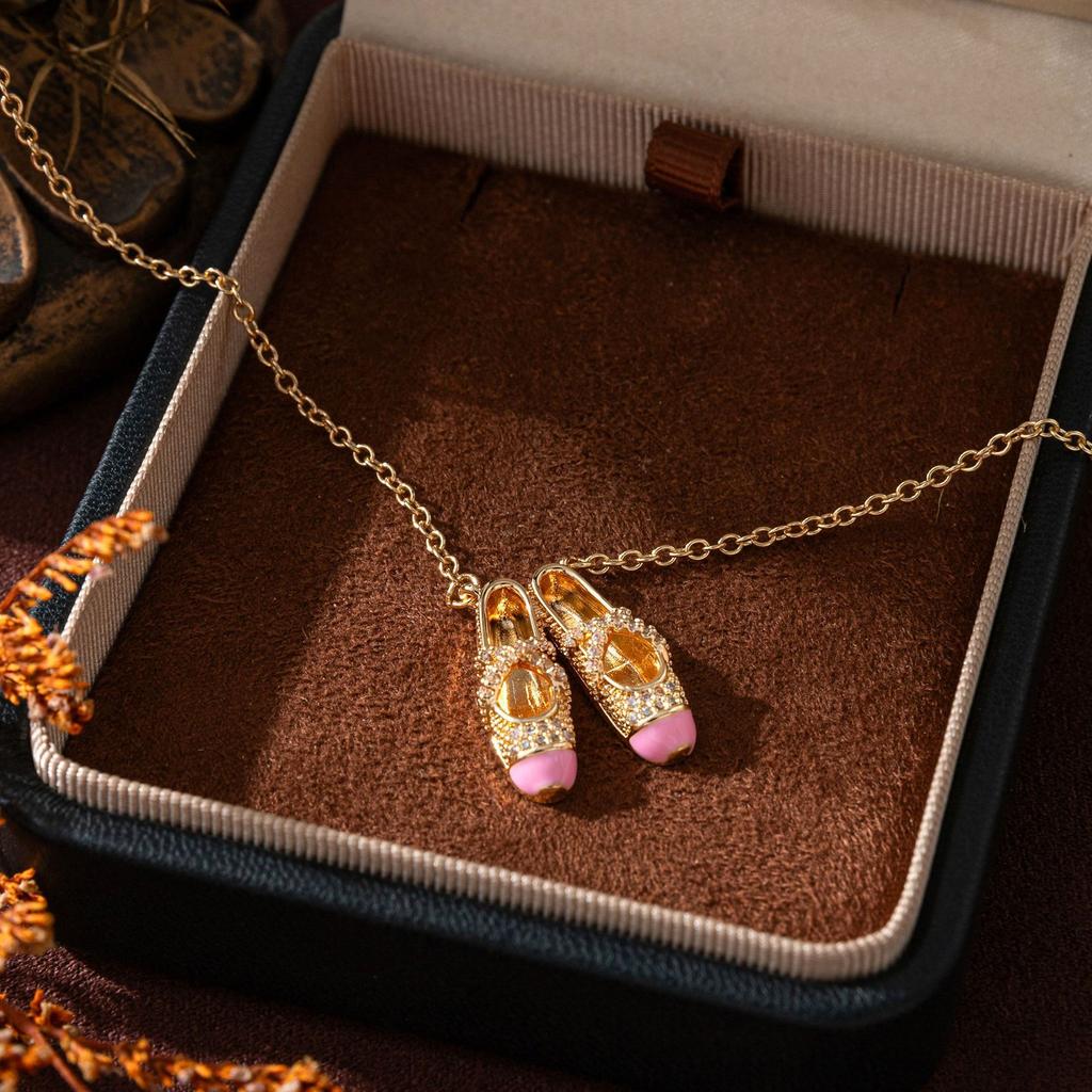 Exquisite Mini Dot Diamond Pink Ballet Shoes Necklace Niche Design Clavicle Chain Versatile Temperament Necklace