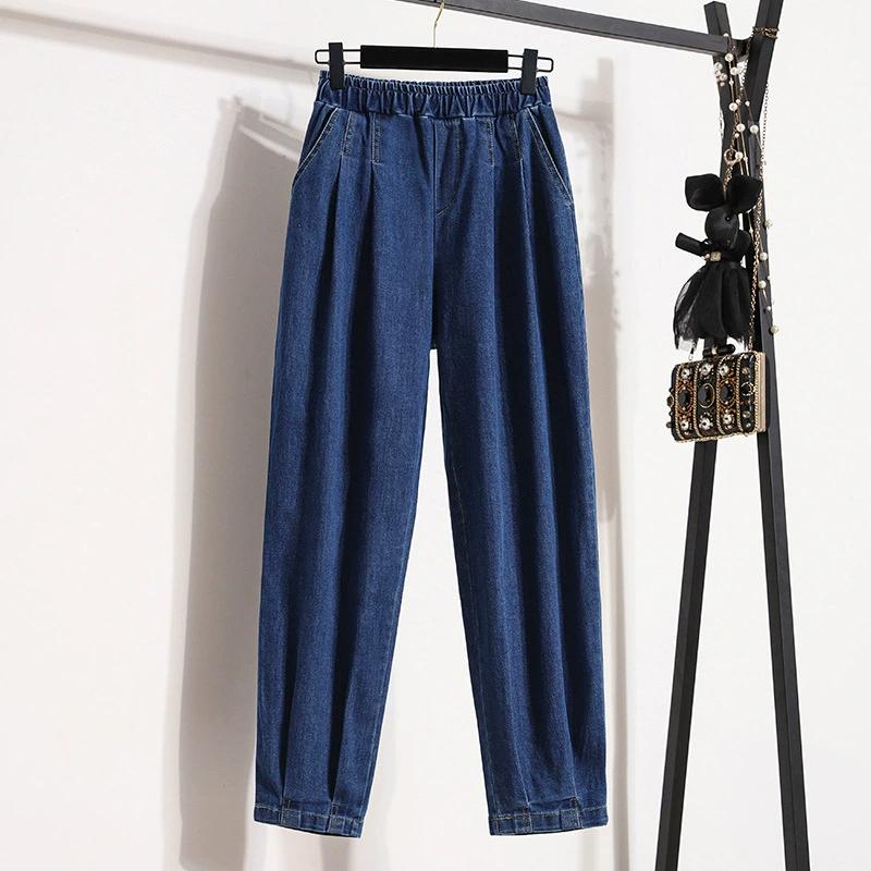 Plus Size Autumn Jeans Long Pants Women Elastic Loose Vintage Harem Casual Female Basic Show Thin Trousers 5XL
