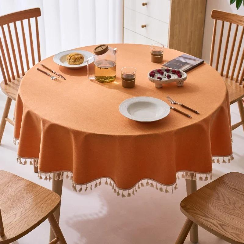 Modern Minimalist Solid Color Round Tablecloth Thickened Multi-color Hanging Ear Tablecloth Options Dust Anti Slip Table Cover