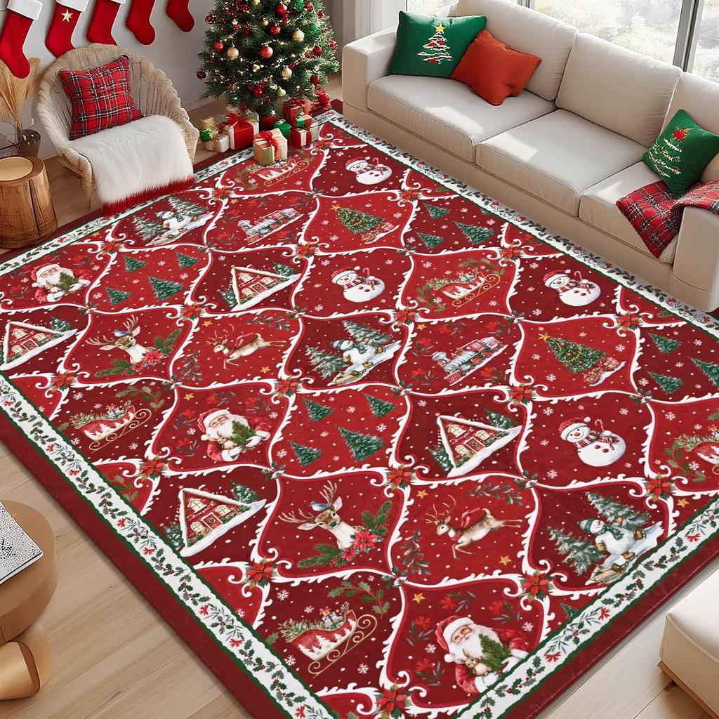 Xmas Snowman Area Rugs Christmas Xma Snowflake Modern Carpet Bedroom Rugs Dining Living Room Area Washable Entryway Holiday