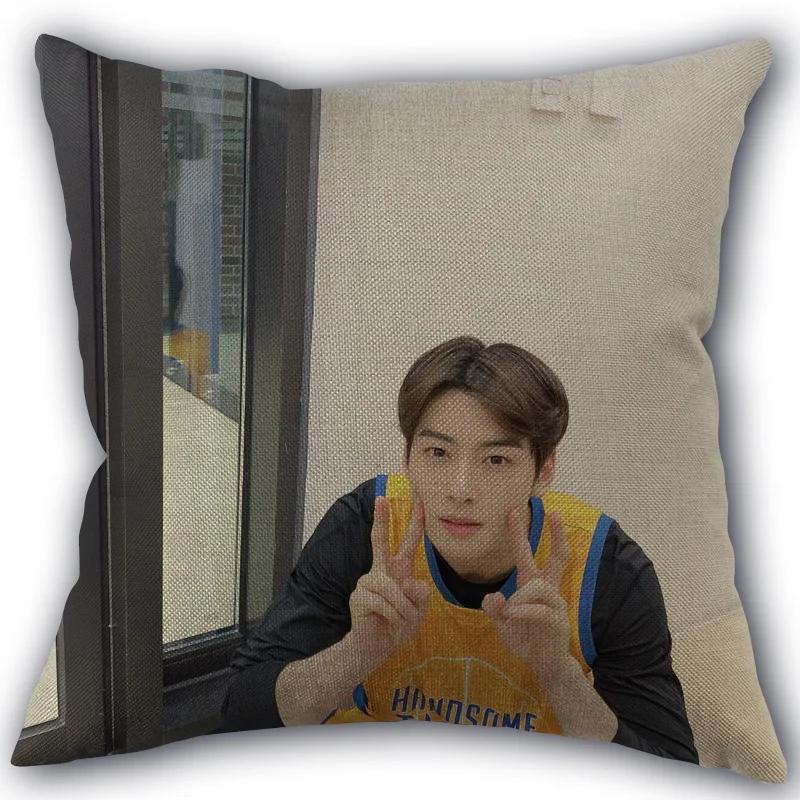 Kpop Cha EunWoo Pillowcase New Cotton Linen Fabric Square Zipper Pillowcase 45X45 Wedding Decorative Pillow cover