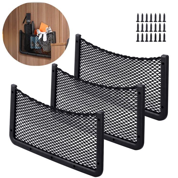 Filet de rangement pour voiture - AIMOONSA - 40x20 cm - 3 pièces - Nylon/PP - Noir