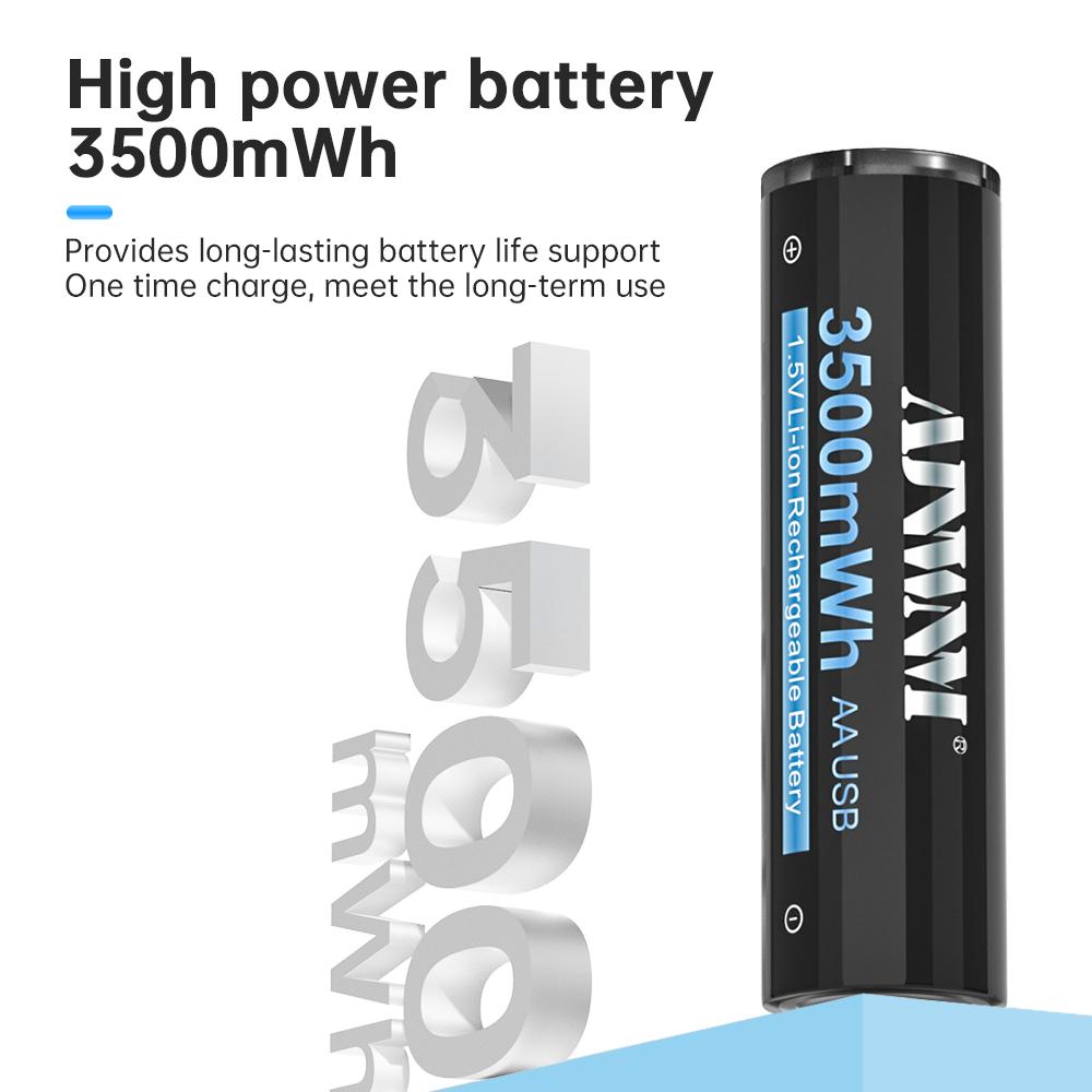 AJNWNM New 1.5V AA Li-ion Battery 3500mwh Li-Polymer USB Rechargeable Lithium USB Battery AA with USB Charging Function