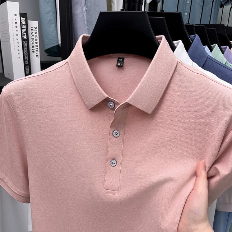 Men's Short Sleeve Turn-Down Collar Shirt - Mercerized Cotton, 16 Solid Colors, Straight Leg for Mature Style