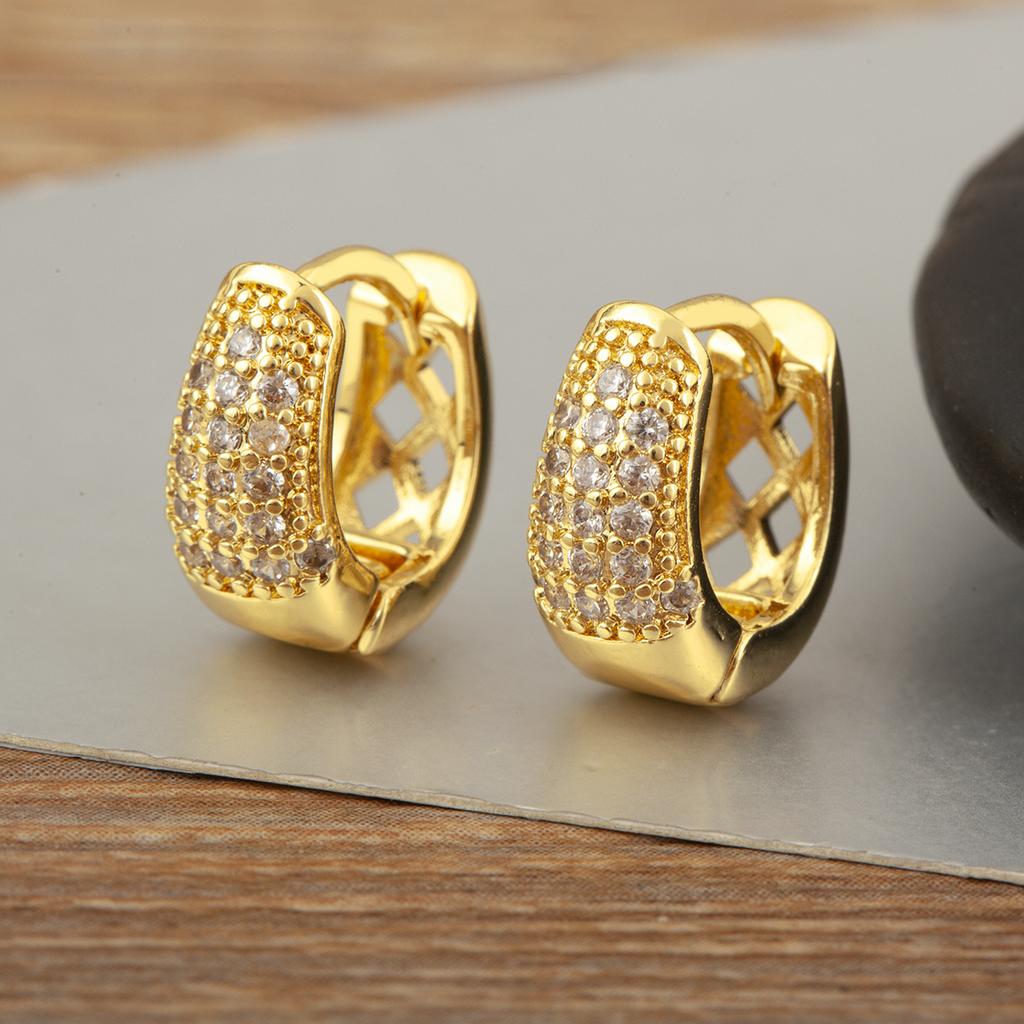 Nidin Light Luxury White Zircon Angular Hollow Round Hoop Earrings For Women Female Fashion Temperament Ear Jewelry Party Gifts