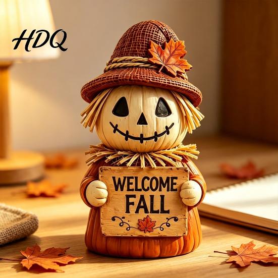 Retro Style Harvest Theme Figures Fall Scarecrow Figurine Wooden Pumpkin Statue Rustic Autumn Thanksgiving Decorations Tabletop Decoration for Home