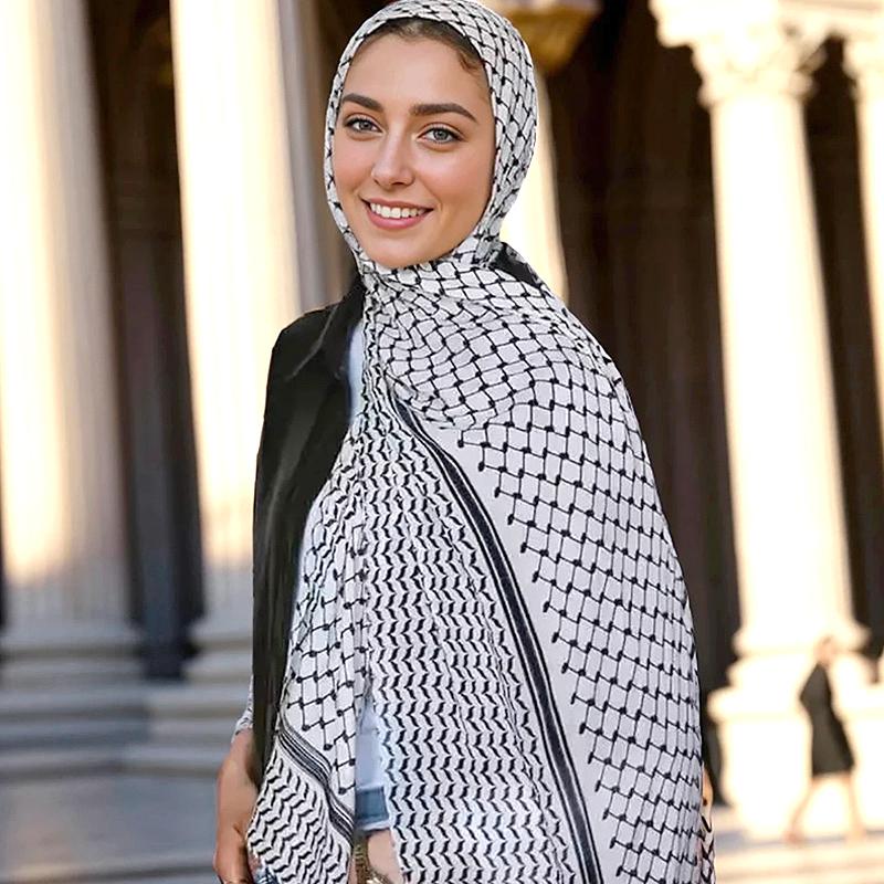 Women Geometric Pattern Chiffon Hijab Long Turban Head Wraps