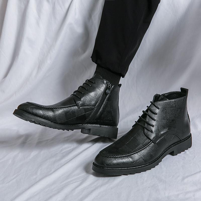 Trendstiefel für Herren zum Schnüren schwarz Kleid Mode Stiefeletten Herren Lederstiefel Mann Leder Freizeitsneaker Homme Schuhe