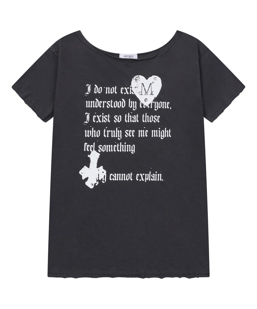 MUCENT Logit Heart Cross Hotfix One Shoulder Short Sleeve Tee (2 Colors)