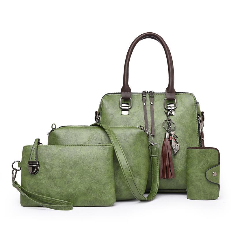 New women's bag, retro messenger bag, fashion child and mother bag, oily leather shoulder four-piece set, women's handbag.