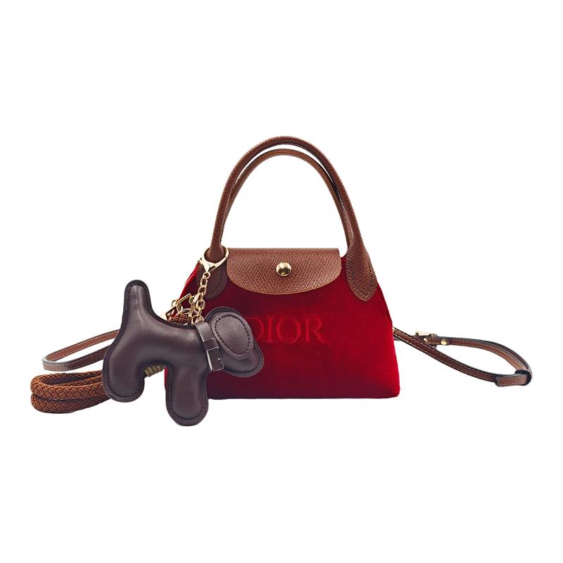 DIOR DIY Style Cosmetic Bag Canvas Handbag Crossbody Bag Portable Puppy Velvet Renewal Plan Gift Retro Elegance Daily Party Niche белый