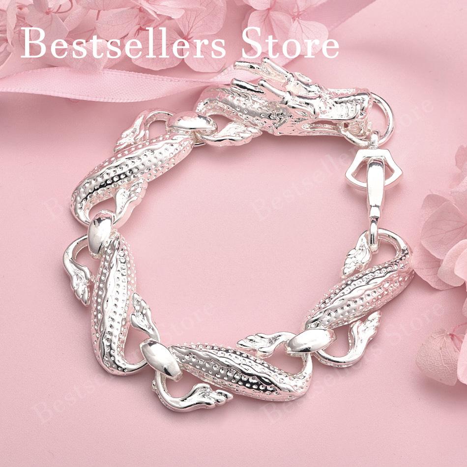 925 Sterling Silver 8-inch Chinese Loong Chain Bracelet Fashion Accessories Wedding Jewelry for Men and Women's Party