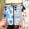 Durable Back Cover Phone Case For Samsung Galaxy A07 Flower Silicone Anti-knock Wrist Strap Shockproof Lanyard Anti-dust